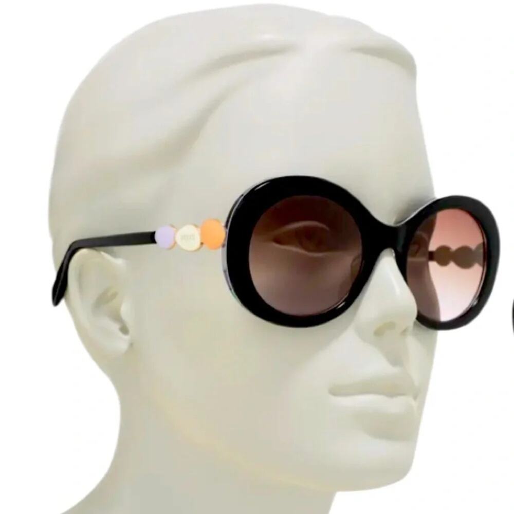 Emilio Pucci - Brown Tortoiseshell Effect Round Frame Embellished Sunglasses New